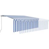 vidaXL Luifel handmatig uittrekbaar rolgordijn LED 4,5x3 m blauw wit