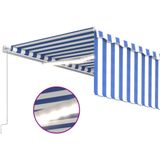 vidaXL Luifel handmatig uittrekbaar met rolgordijn LED 5x3 m blauw wit