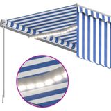 vidaXL - Luifel - met - rolgordijn, - LED - en - windsensor - 4,5x3 - m - blauw - en - wit