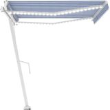 vidaXL - Luifel - automatisch - met - LED - en - windsensor - 450x300 - cm - blauw - wit