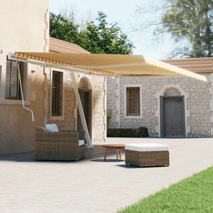 vidaXL - Luifel - vrijstaand - handmatig - uittrekbaar - 600x300 - cm - geel - en - wit