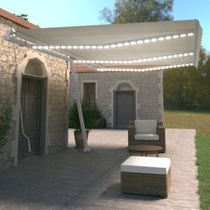 vidaXL - Luifel - handmatig - uittrekbaar - met - LED - 600x350 - cm - crèmekleurig