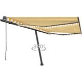 vidaXL - Luifel - automatisch - met - LED - en - windsensor - 450x300 - cm - geel - en - wit