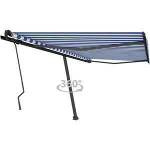 vidaXL - Luifel - vrijstaand - handmatig - uittrekbaar - 450x350 - cm - blauw - en - wit