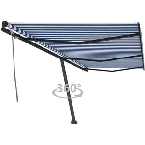 vidaXL - Luifel - vrijstaand - handmatig - uittrekbaar - 600x350 - cm - blauw - en - wit