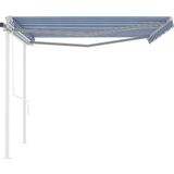 vidaXL Luifel automatisch uittrekbaar met palen 4x3 m blauw en wit
