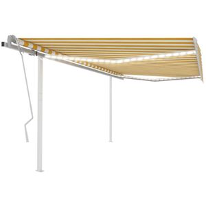vidaXL - Luifel - handmatig - uittrekbaar - met - LED - 4,5x3 - m - geel - en - wit