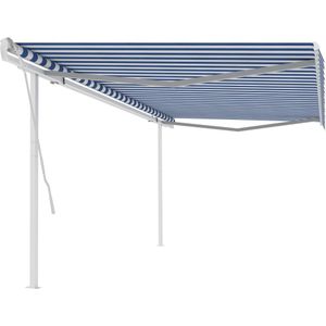 Markise Manuell Einziehbar mit Pfosten 5x3,5 m Blau & Weiß Vidaxl