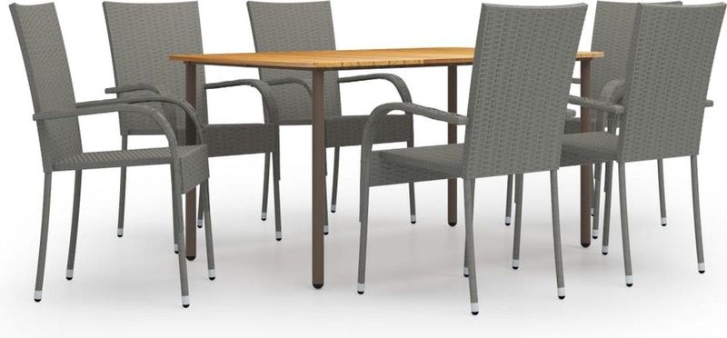 7-tlg. Garten-Essgruppe Poly Rattan Grau Vidaxl