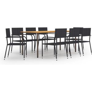 vidaXL 9-tlg. Garten-Essgruppe Poly Rattan Schwarz