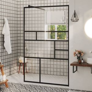 vidaXL - Inloopdouchewand - 100x195 - cm - ESG-glas - transparant - en - zwart