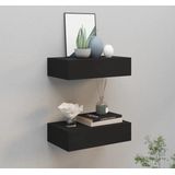 vidaXL - Wandschappen - Zwart - MDF en Metaal - 2 Stuks