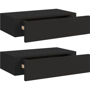 vidaXL - Wandschappen - Zwart - MDF en Metaal - 2 Stuks