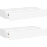 Wandplank - Wit - MDF en Metaal - Inclusief 2 Lades