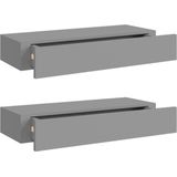 Vidaxl - Wandregale mit Schubladen 2 Stk. Grau 60x23,5x10 cm mdf