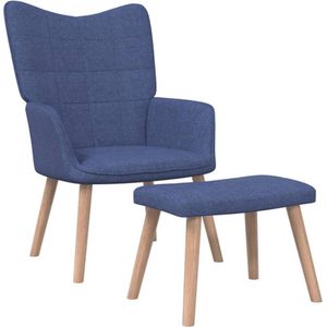 vidaXL Relaxstoel met voetenbank stof blauw