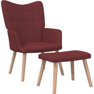 vidaXL Relaxstoel met voetenbank stof wijnrood