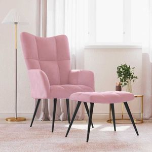 vidaXL Relaxstoel met voetenbank fluweel roze