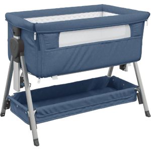 VidaXL Babybox met Matras - Linnen Marineblauw