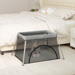 vidaXL Babybox met matras linnen donkergrijs