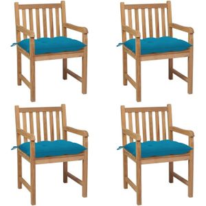 vidaXL Gartenstühle 4 Stk. mit Hellblauen Kissen Massivholz Teak