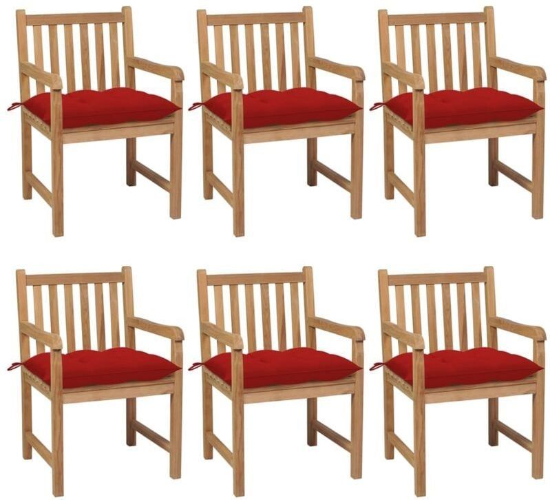 Gartenstühle 6 Stk. mit Roten Kissen Massivholz Teak vidaXL