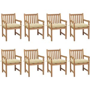 Vidaxl - Gartenstühle 8 Stk. mit Cremeweißen Kissen Massivholz Teak