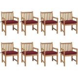 Vidaxl - Gartenstühle 8 Stk. mit Weinroten Kissen Massivholz Teak