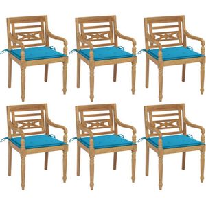 vidaXL - Stoelen - Batavia - 6 - st - met - kussens - massief - teakhout