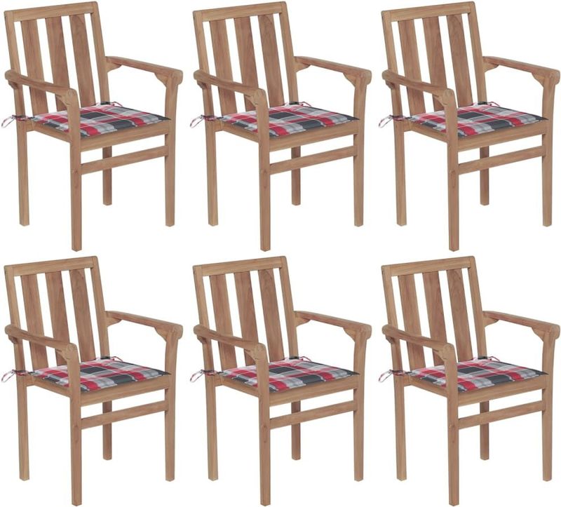 vidaXL Stapelbare Gartenstühle mit Kissen 6 Stk. Massivholz Teak