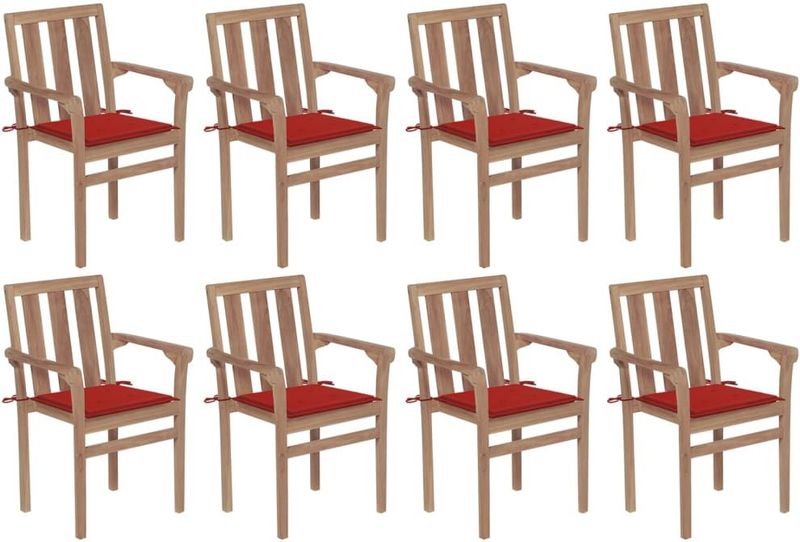 vidaXL Stapelbare Gartenstühle mit Kissen 8 Stk. Massivholz Teak