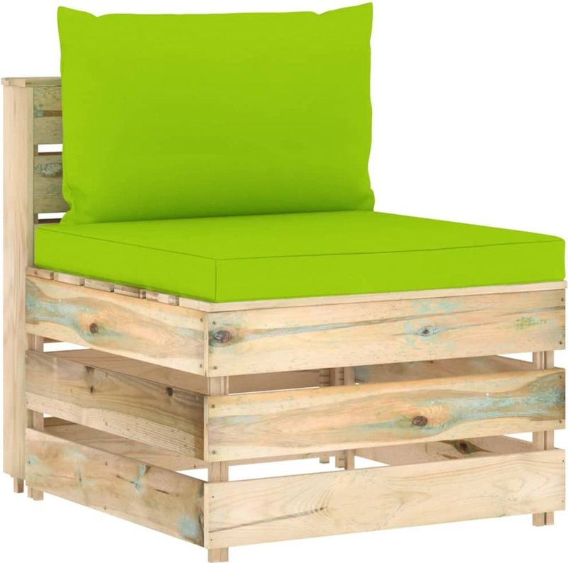 vidaXL Modulares Mittelsofa mit Kissen Grün Imprägniertes Holz