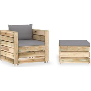 vidaXL - 2-delige - Loungeset - met - kussens - groen - geïmpregneerd - hout