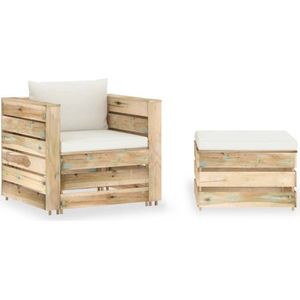 vidaXL - 2-delige - Loungeset - met - kussens - groen - geïmpregneerd - hout