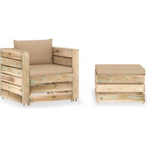 vidaXL - 2-delige - Loungeset - met - kussens - groen - geïmpregneerd - hout