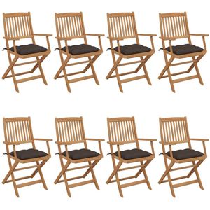 VidaXL Tuinstoelen 8 st inklapbaar met kussens - Massief Acaciahout