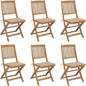 vidaXL - Tuinstoelen - 6 - st - inklapbaar - met - kussens - massief - acaciahout