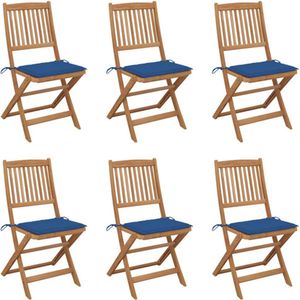 vidaXL - Tuinstoelen - 6 - st - inklapbaar - met - kussens - massief - acaciahout