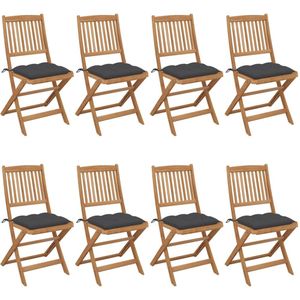 vidaXL Klappbare Gartenstühle 8 Stk. mit Kissen Massivholz Akazie