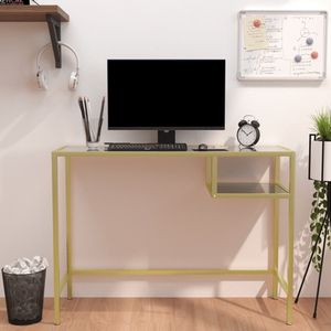vidaXL - Computerbureaux36x74 - cm - gehard - glas - zwartmarmerkleurig