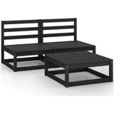 3-tlg. Garten-Lounge-Set Schwarz Massivholz Kiefer Vidaxl
