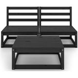 3-tlg. Garten-Lounge-Set Schwarz Massivholz Kiefer Vidaxl