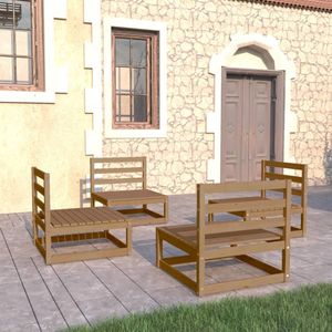 vidaXL - 4-delige - Loungeset - massief - grenenhout - honingbruin