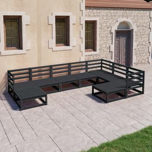 vidaXL 9-delige Loungeset massief grenenhout zwart