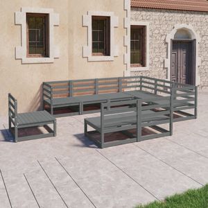 vidaXL Loungeset - Massief Grenenhout - Grijs - 9-delig
