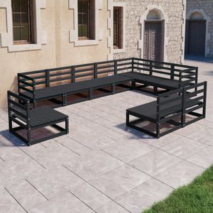 vidaXL - 10-delige - Loungeset - massief - grenenhout - zwart