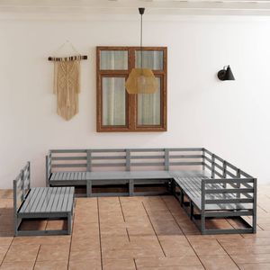 vidaXL - 9-delige - Loungeset - massief - grenenhout - grijs
