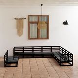 10-tlg. Garten-Lounge-Set Schwarz Massivholz Kiefer vidaXL