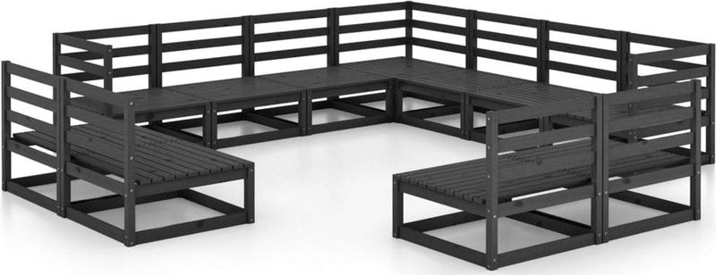 Vidaxl - 11-tlg. Garten-Lounge-Set Schwarz Massivholz Kiefer