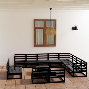 vidaXL 13-delige Loungeset massief grenenhout zwart